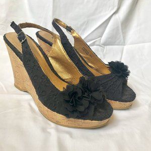 Chinese Laundry Black Eyelet Wedges